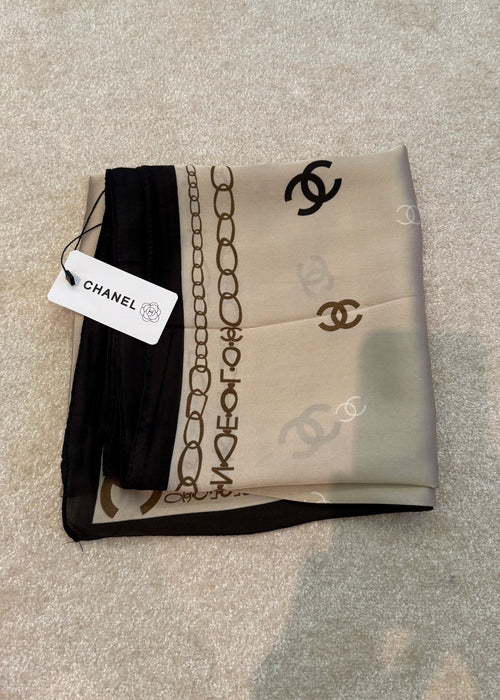 Chanel Chain Silk Scarf Beige