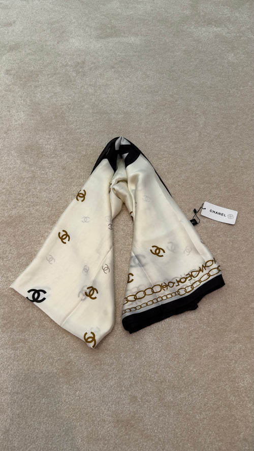 Chanel Chain Silk Scarf Cream